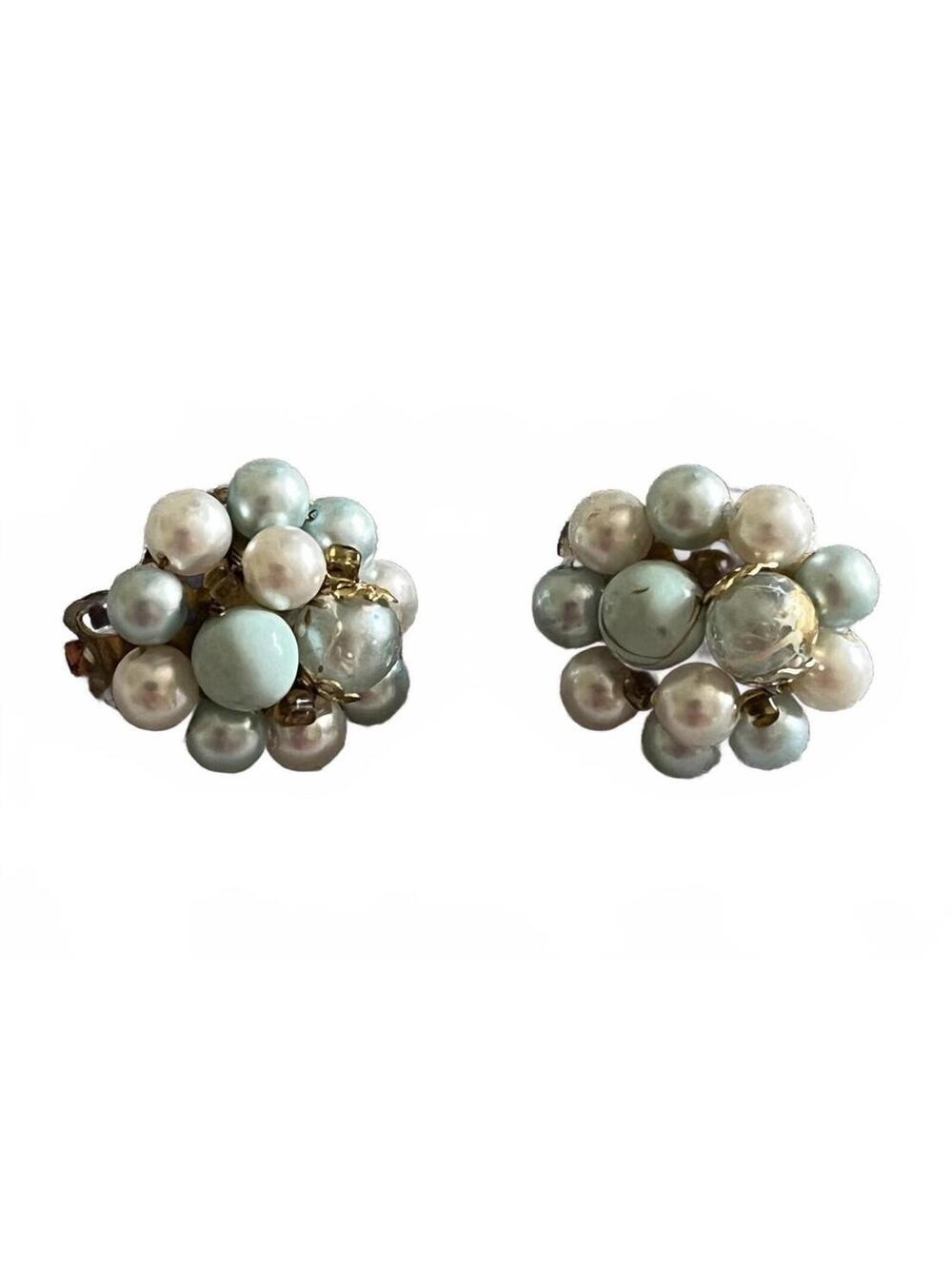 Vintage Cluster Pearl Clip-On Earrings